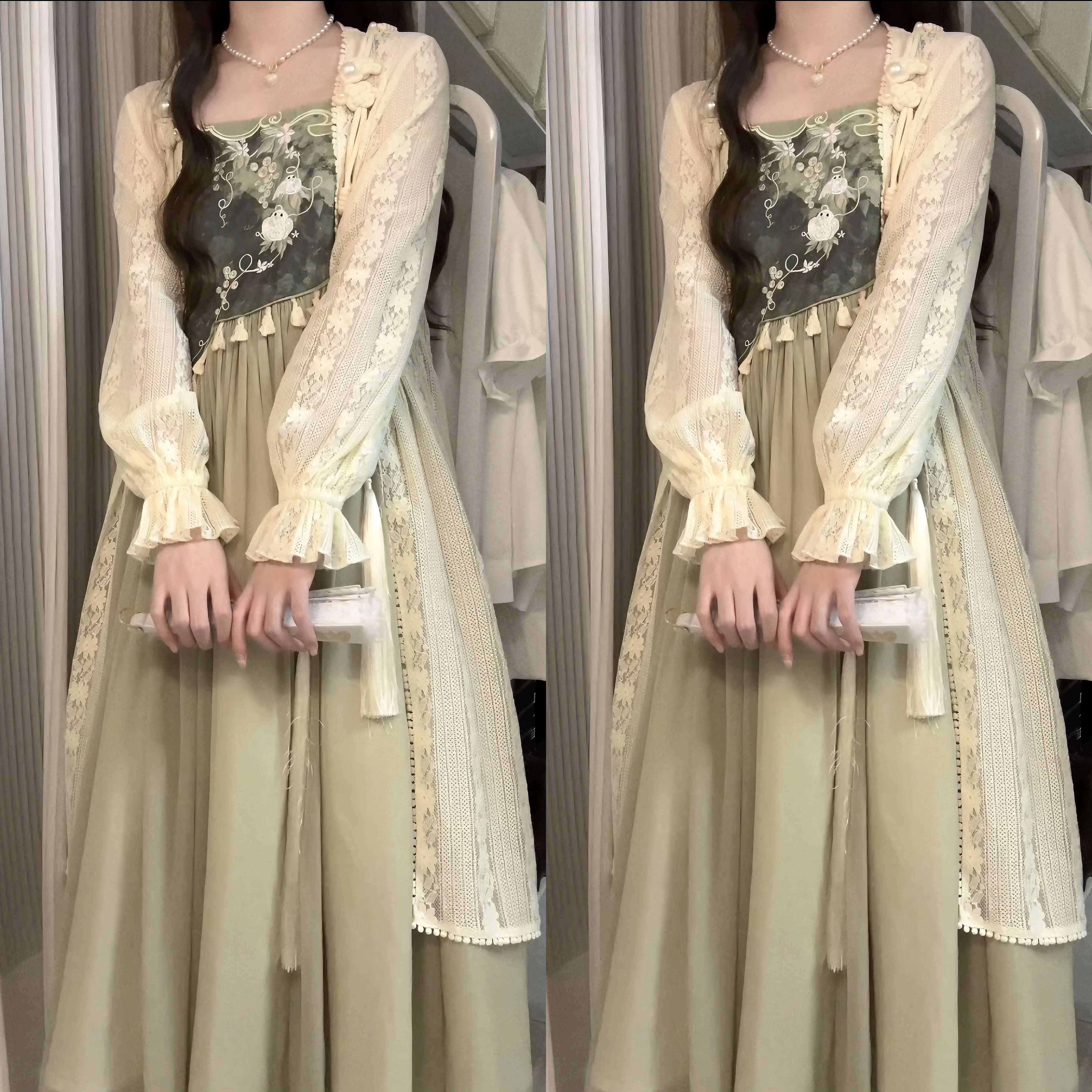 正規品デザイン青提藤蔓新韓国改良cos要素上着サスペンダースカートセット