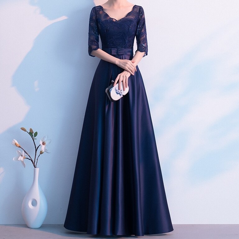 パーティードレス 結婚式 ワンピース 袖あり 5分袖 五分袖 ロング ロング丈 Vネック 襟なし フレア Aライン かわいい 大人可愛い きれいめ 大人 上品 おしゃれ お洒落 大人可愛い 大人女子