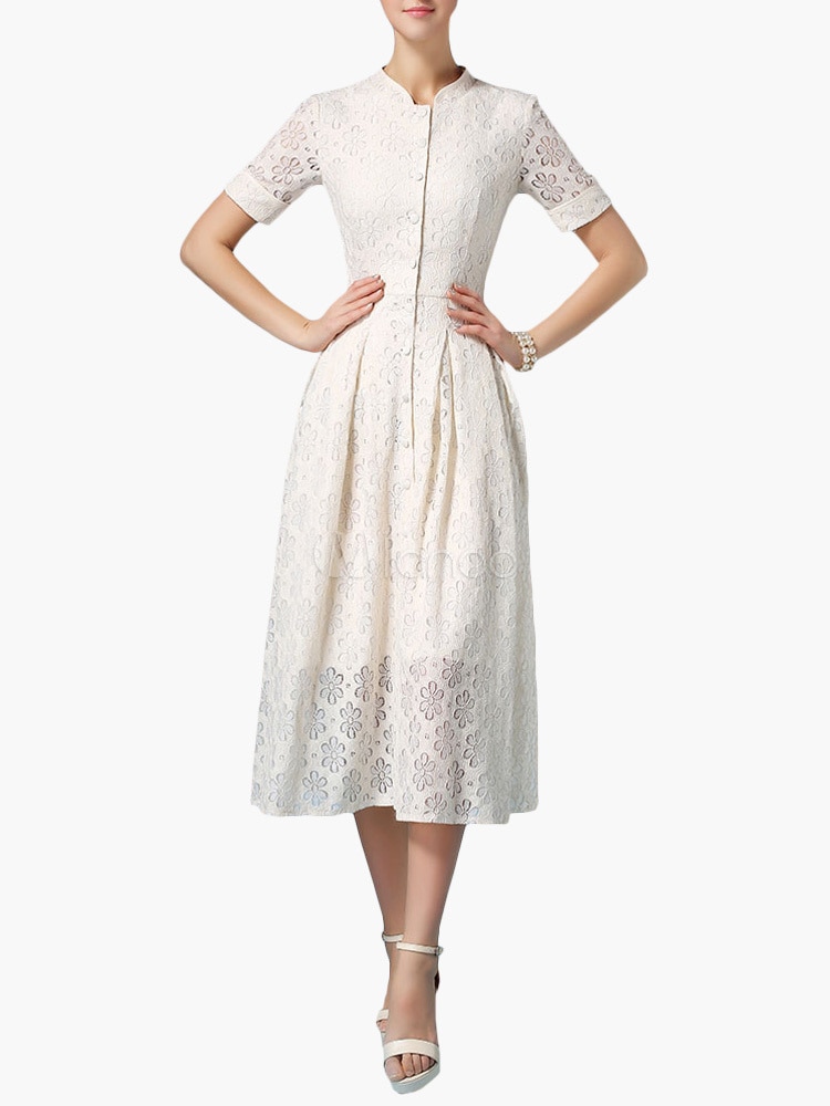 ショートスリーブアプリコットカフ付きヴィンテージドレス