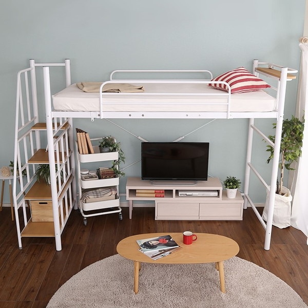 ホームテイスト HT70-95R 階段付き ロフトベット 【KRATON-クラートン-】 ホワイト メーカー直送