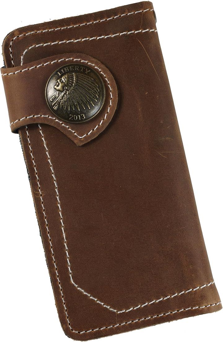財布 メンズ バイカーズウォレット 長財布 本革 ライダースウォレット レザーウォレット ヴィンテージ調 二つ折り 革財布 牛革 メンズ長財布 ロングウォレット(ブラウンxインディアン)