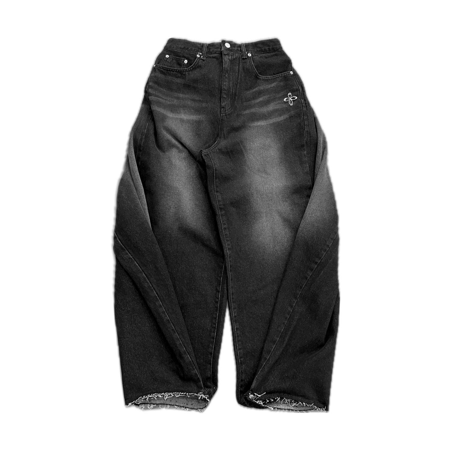 【SURGERY】 SURGERY DOUBLE FOLDING OVER WIDE BAGGY JEANS : BLACK DENIM