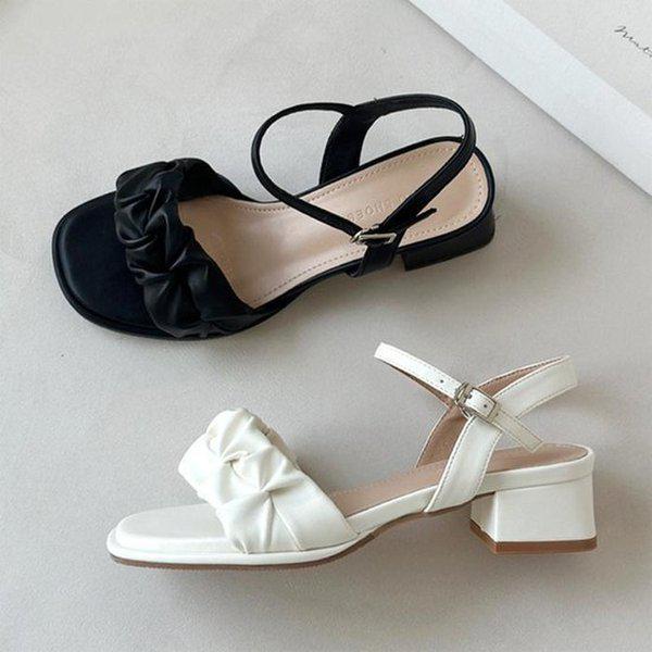 女性スクランチサンダルミドルヒール2色