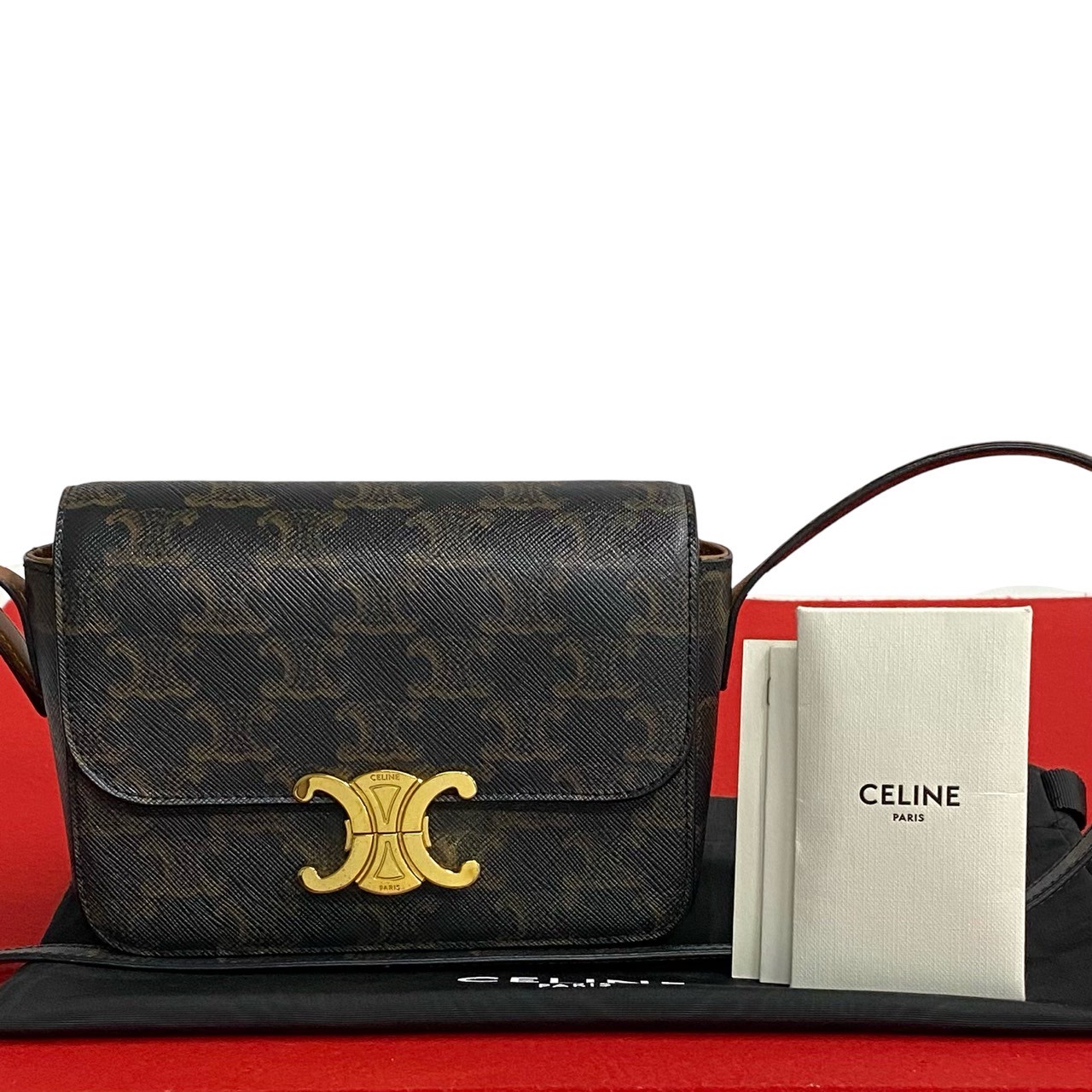 トリオンフ ミニショルダー ロゴ 金具ショルダーバッグ レザー PVC ブラウン 48655