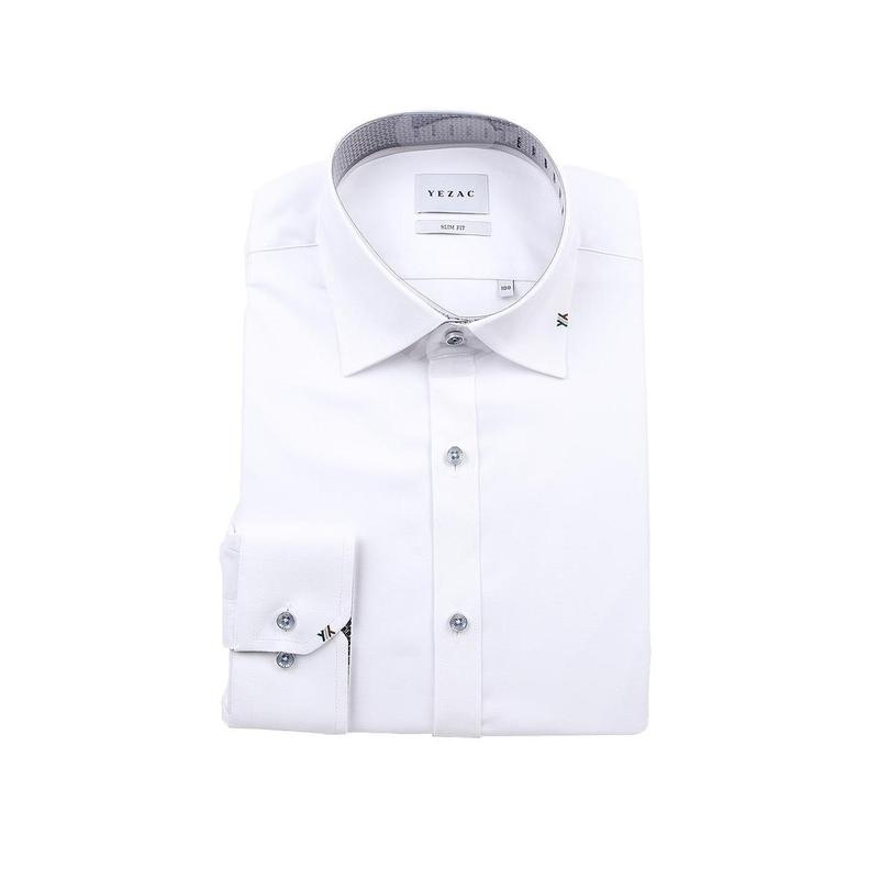 [リンクフリー スリムフィット] スパン刺繍ポイント ドビー織 長袖シャツ YJ4FUS521WH