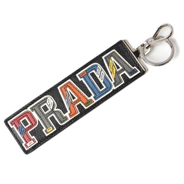キーリング/キーホルダー/バッグチャーム PRADA ロゴ/パッチワーク CARACTER NERO M 未使用【中古】