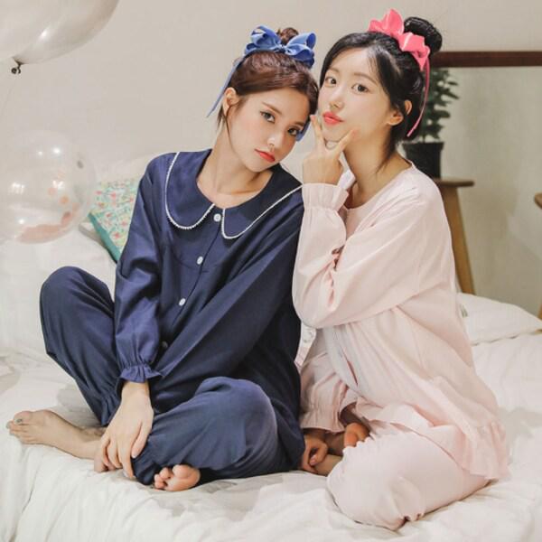 マカロン 女性 春秋 パジャマ 長袖 寝間着 ホームウェア 上下セット 3色