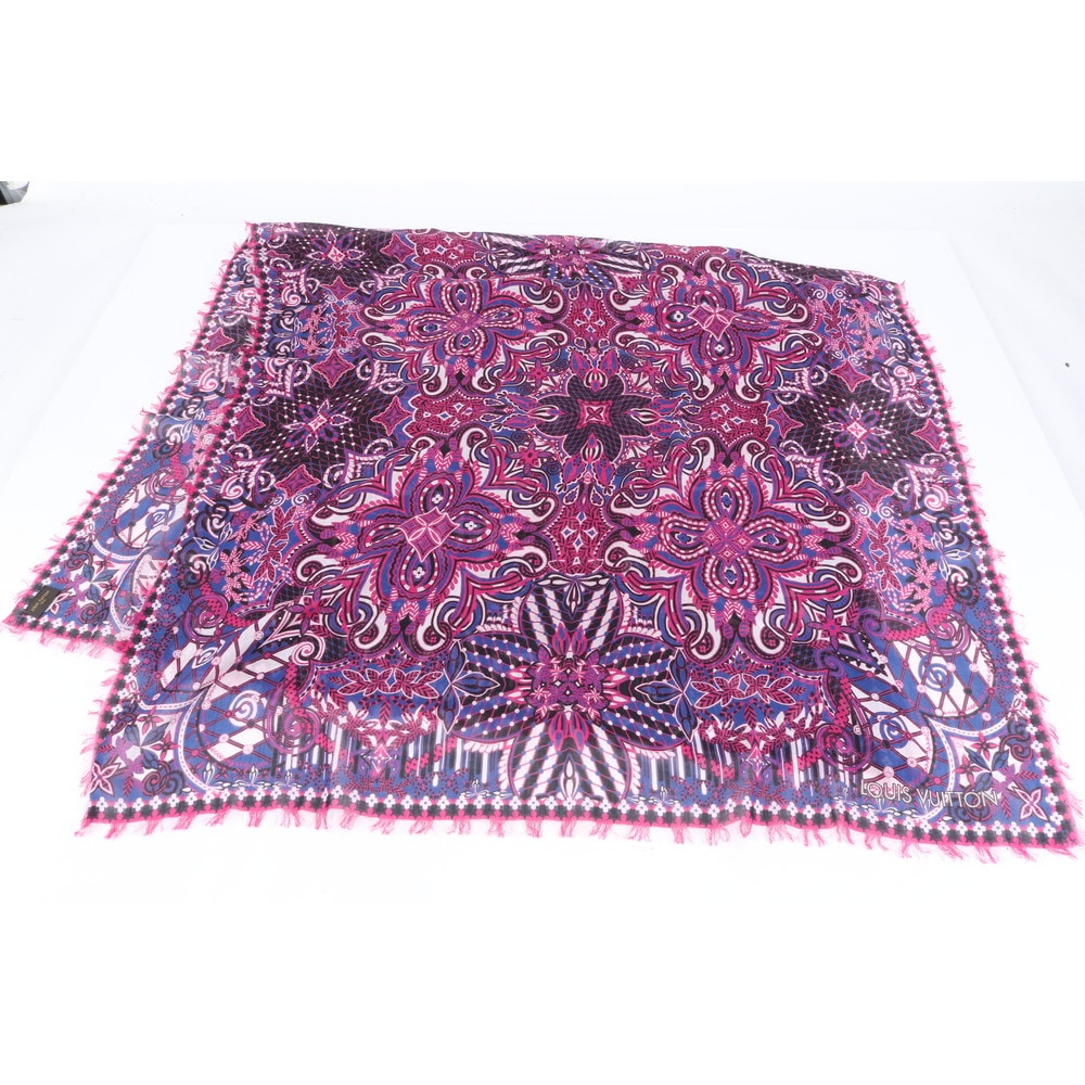 極美品 タグ付 フリンジ 大判 ストール M78718 ショール レディース EEE CQ25-10 中古