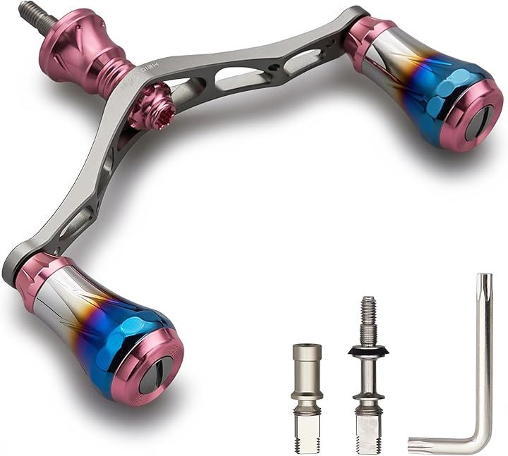 V2.0 95mm リール ハンドル 20mm ハンドルノブ 搭載 シマノ ダイワ 通用 スピニングリール用 Aurora(V2.0 - 桜ピンク＆ガンメタル, 95mm)