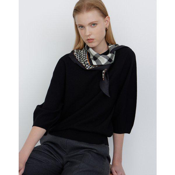 [24FW] [価格引下げ]ブラック ウール混紡 ホールガーメント 7分 ボリューム袖 ニット DLSW4C701BK