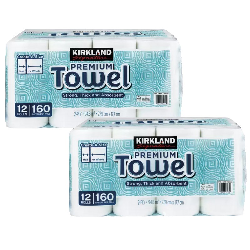 【2セット】（カークランド ペーパータオル 160シート×24ロール）キッチンペーパー 12ロール×2袋 2枚重ね 揚げ物 料理 汚れ 掃除 1768085 7,353円
