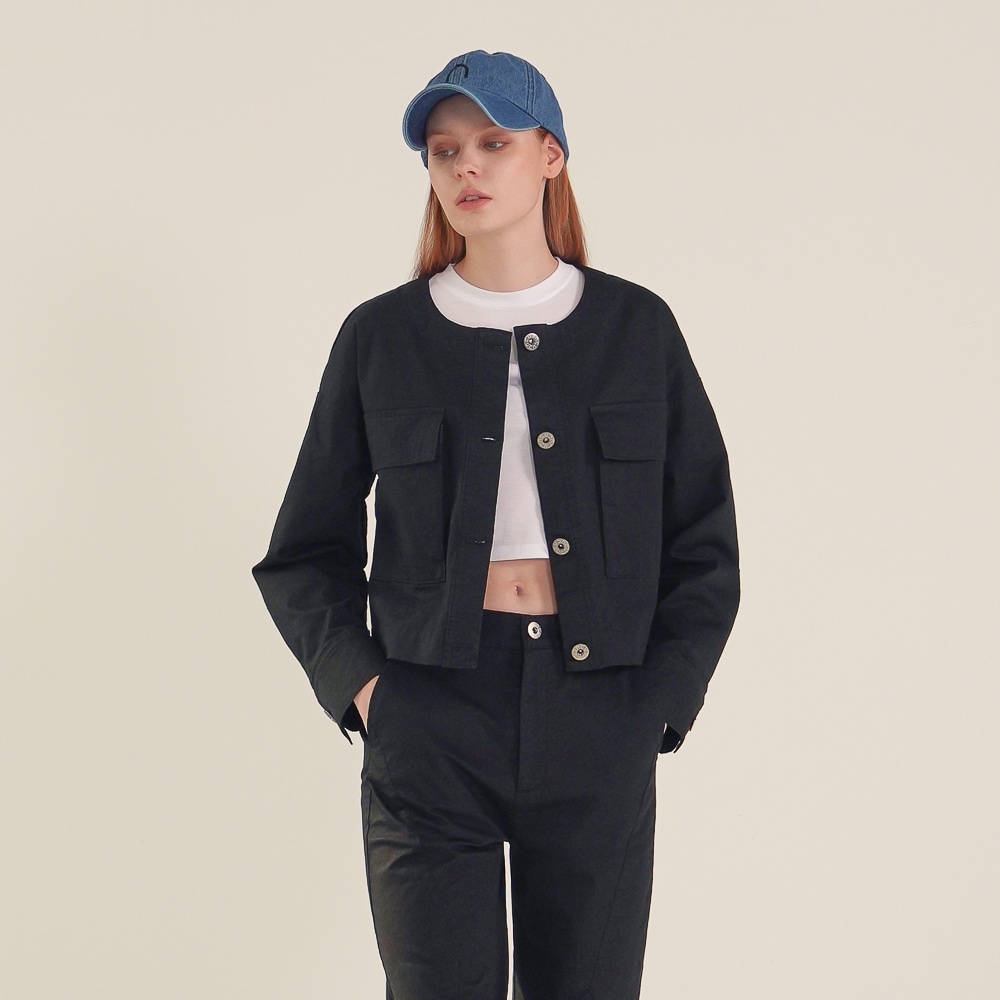 ACUD ラウンドネック クロップド ジャケット_ブラック