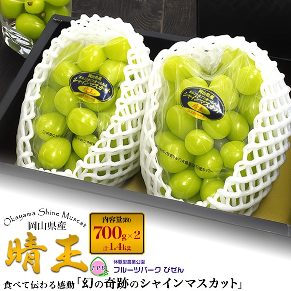 シャインマスカット 晴王 約700g×2 岡山県産 岡山県備前市 フルーツパークびぜん 甘さにこだわり続けた農家の幻の奇跡の シャインマスカット