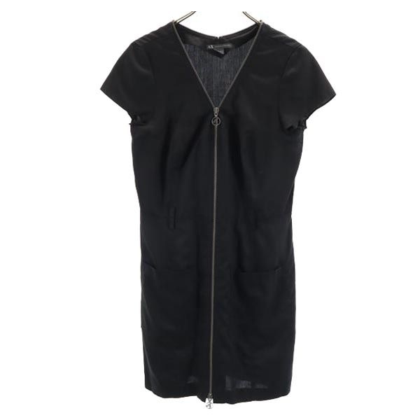 半袖 フレンチスリーブ ジップ ワンピース 8 黒 レディース