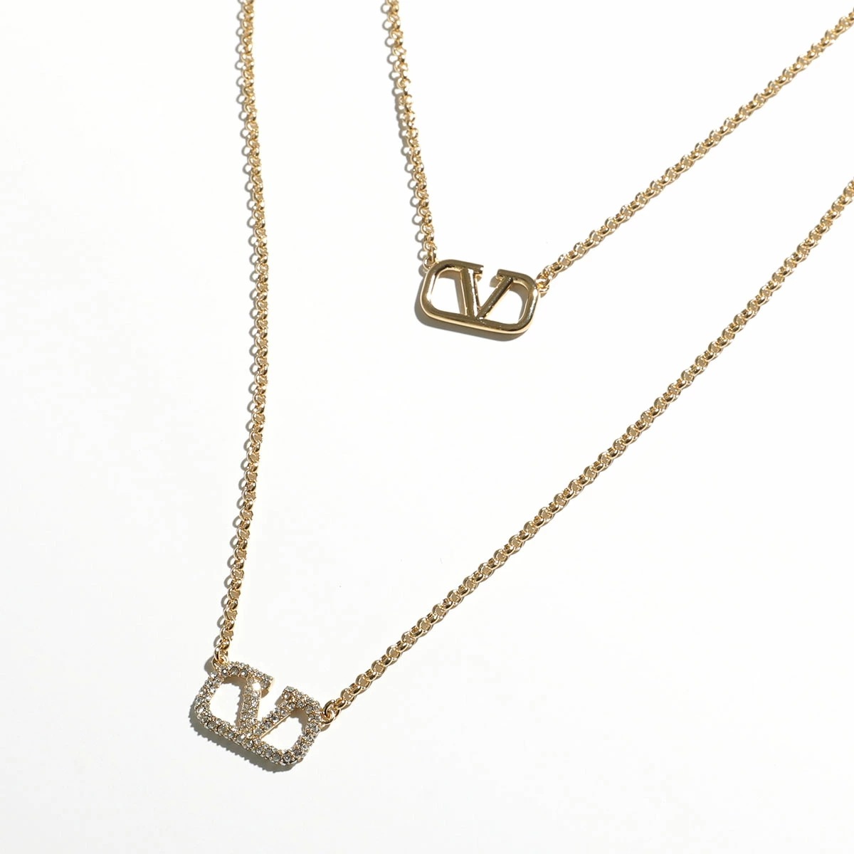 VALENTINO ヴァレンティノ ネックレス 4W2J0V34 YCW レディース Vロゴ 2連 ペンダント クリスタル アクセサリー MH5