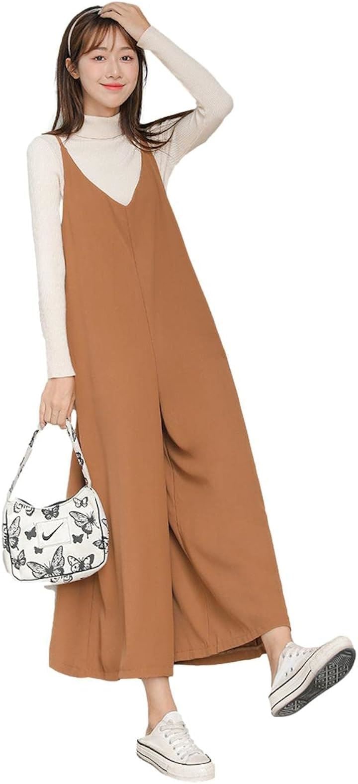 きれいめ大人サロペット 楽ちんコーデ ワイドパンツ ポケットあり シンプル カジュアル キレカジ ガーリー イージーケア JS14-BR-XL(キャメル, XL)