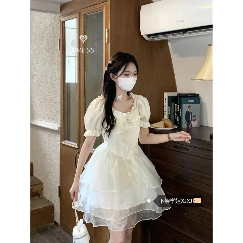 ロリータ コスプレ 春夏 可愛らしい ワンピース ポンポンスカート 百掛け 着痩せ