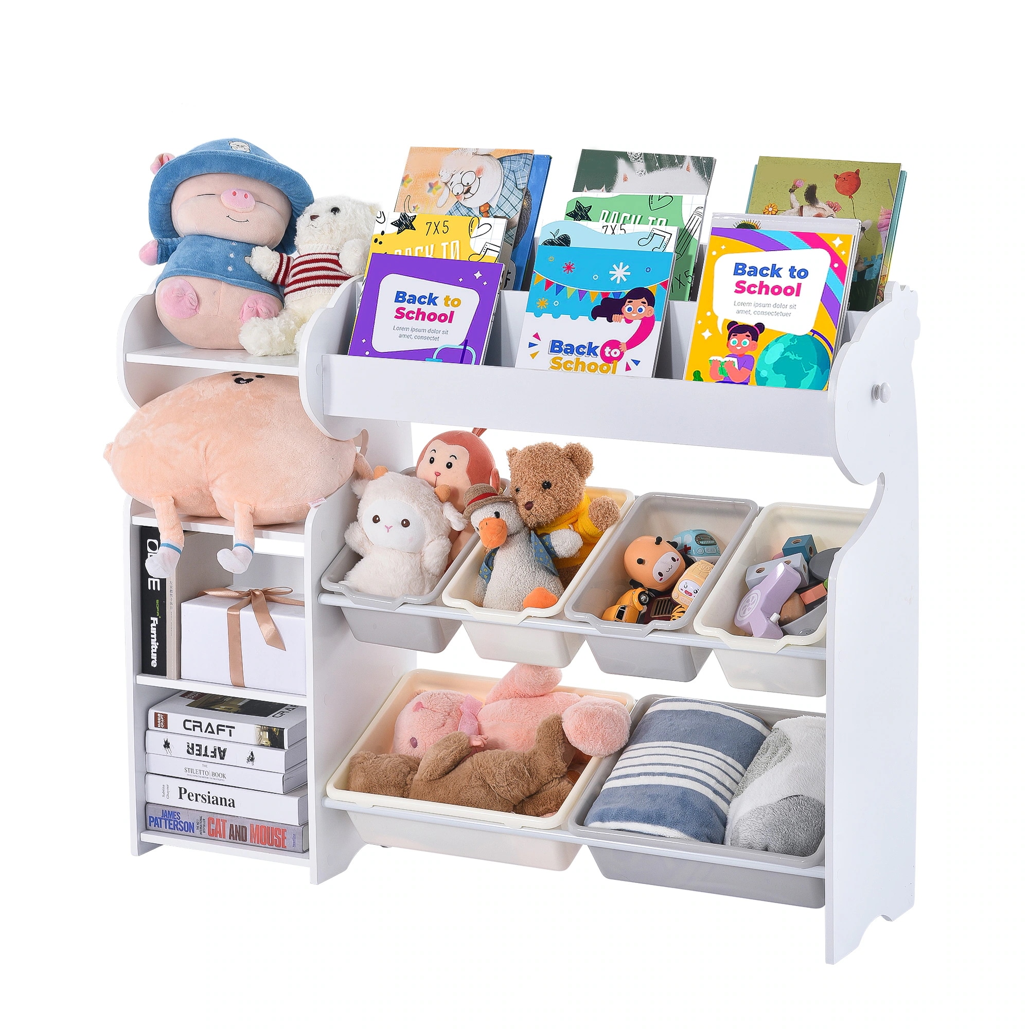 【国内発送】959絵本ラック 絵本棚 大容量 本棚 収納ラック 多機能 おもちゃ収納 収納ボックス 子供部屋 収納ケース 子ども用 家具 木製 キッズ