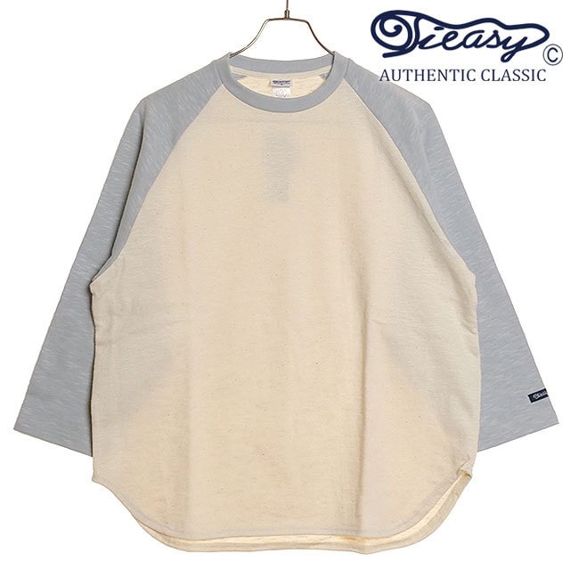 別注 メンズ HDCS ラグラン 3/4 クルーネックTシャツ [te001CR34-SP] トップス カットソー 7分丈 日本製 オーガニックコットン NATURAL/CLEAR-BLUE