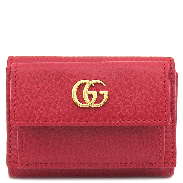 グッチ 三つ折り財布 GGマーモント レザー レッド ゴールド金具 プチマーモント 赤 523277 【箱】【中古】