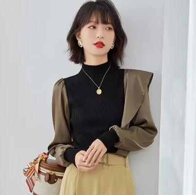 レディース トップス カットソー ニット セーター 長袖 レース フリル リブ 切り替えデザイン 伸縮性 かわいい 大人可愛い きれいめ シンプル カジュアル 上品 おしゃれ こなれ感 ガーリー