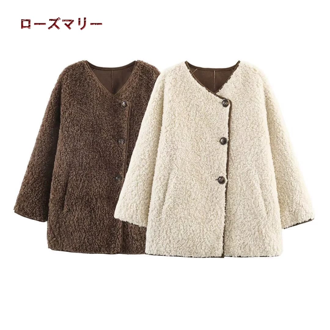 欧米風2025.12.24 冬新作 ラムスエードウールの毛皮一体 クルーネックのコート 暖かい人工ファー ジャケット 2512123 4,576円