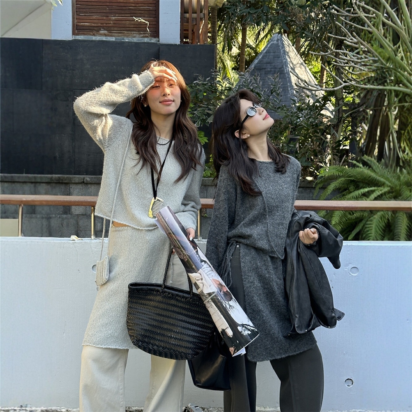 リモンレモン緑茶韓国茶韓国デザインセンス女性用の怠zyなスタイルのセーター +スカート2ピーススプリングバッグ