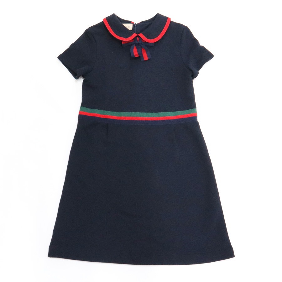 グッチ GUCCI ワンピース コットン ネイビー×レッド キッズ h31620i