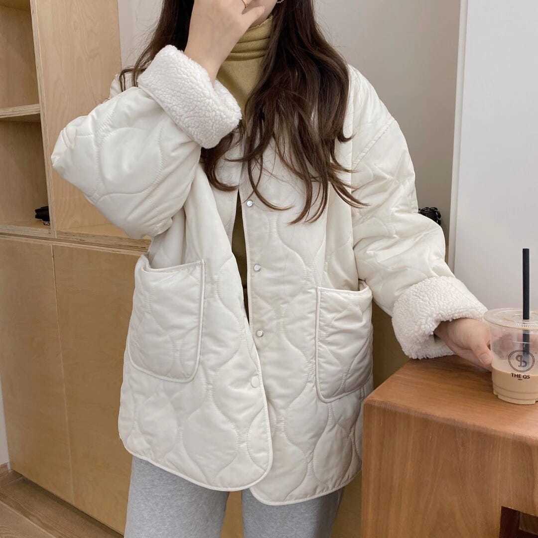 綿服 新商品 冬 ラムズウール ゆったり ins 韓国 キルティングアウター レディース 厚手 トップ ス