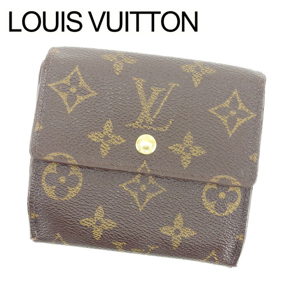 Wホック財布 三つ折り モノグラム ポルトモネビエカルトクレディ ブラウン 中古