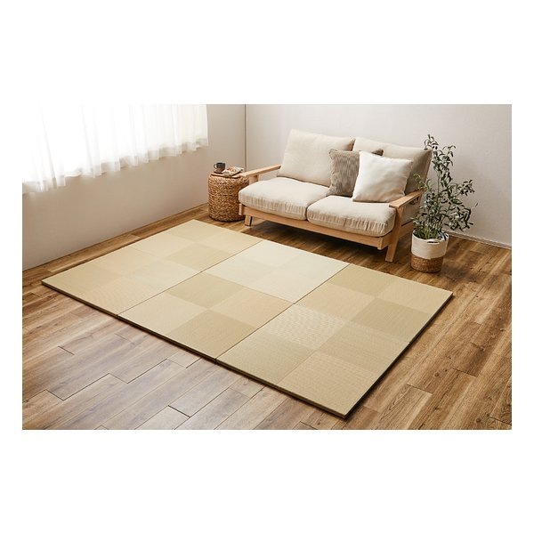 い草風置き畳 市松模様 水拭き可 約82×82×2.5cm 6枚入 グリーン 159055581