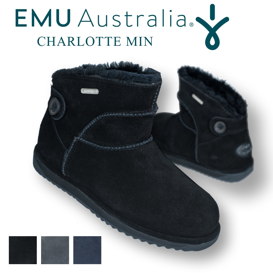 EMU ムートンブーツ レディース シャーロット ミニ メンズ 秋冬 シープスキン ボア 天然素材 通気性 撥水性 エミュー ブランド 正規品 ショートブーツ 本革 大きいサイズ ローヒール ぺたんこ