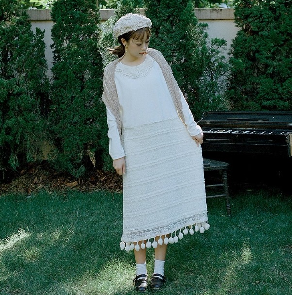 レディース スカート ワンピース 膝下 ロング 萌袖 フリル袖 襟付き 丸襟 かわいい 大人可愛い きれいめ シンプル カジュアル 上品 おしゃれ かっこいい レトロ アジアン エスニック こなれ感