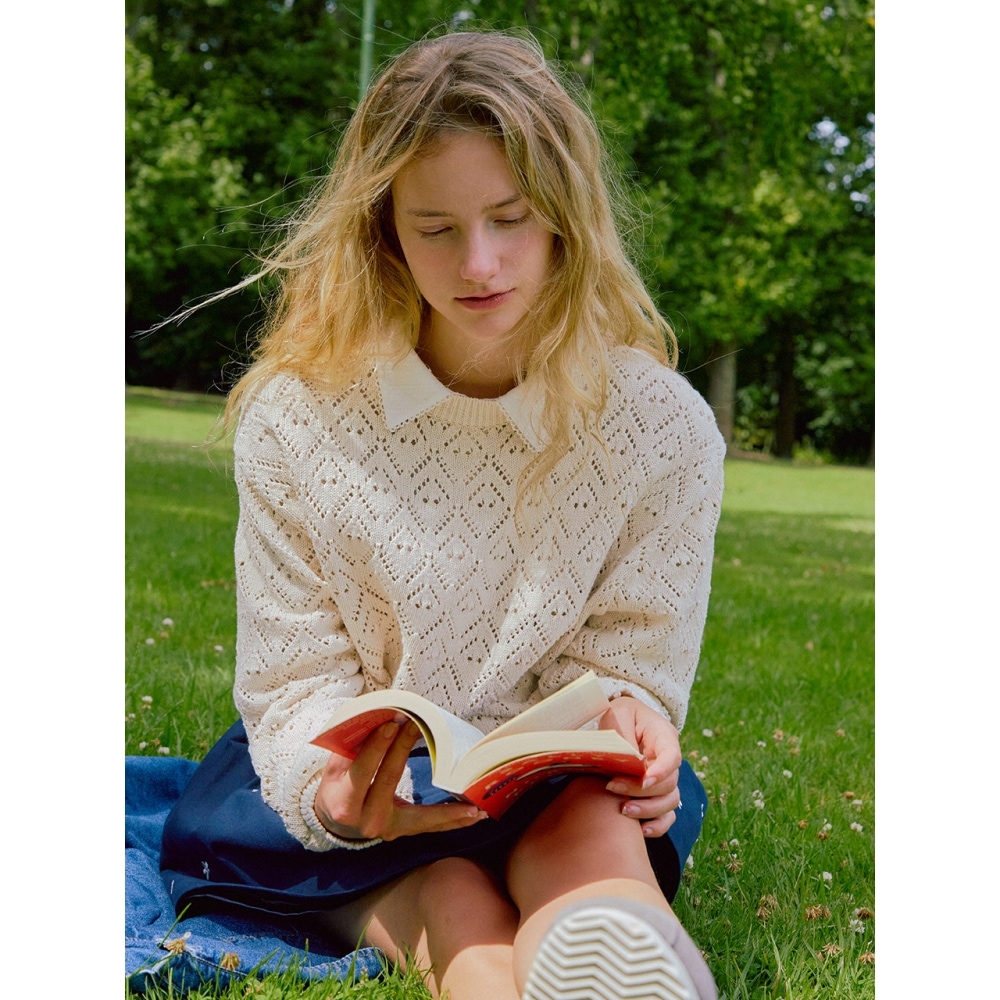 AND YOU モーニントンラウンドネッククロシェニット (アイボリーレッド)