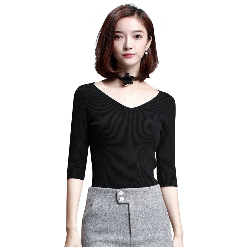 Vネックリブニット 0127t