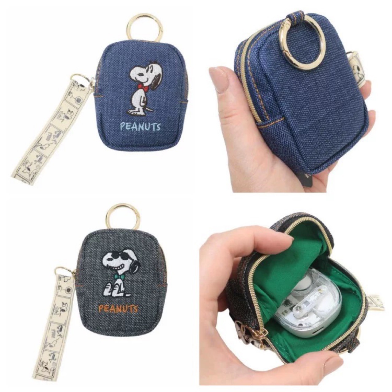 10個セット 犬柄デニム色刺繍ミニ小銭入れイヤホンケース