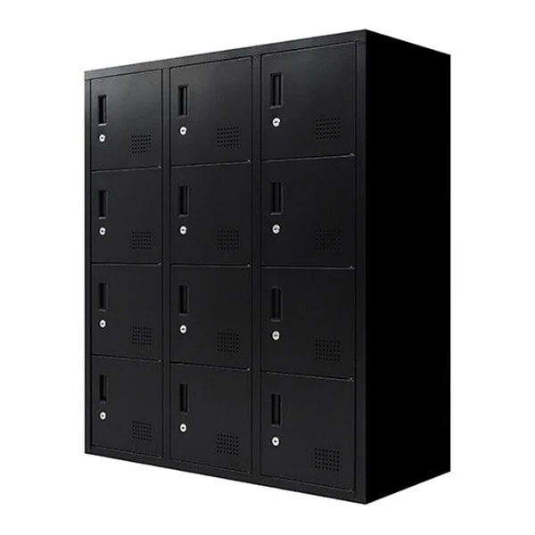法人限定 Netforce FH-12-2-W-BK ブラック シューズロッカー 3列4段 12人用 鍵付き スチール製 (幅900mm) メーカー直送