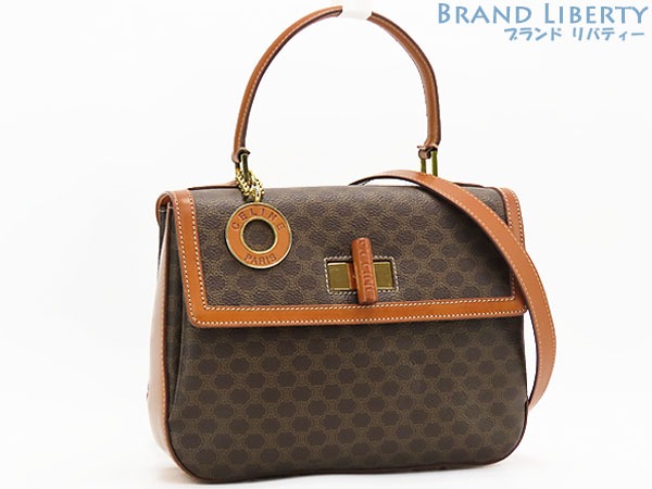 美品セリーヌヴィンテージマカダムターンロック2WAYトップハンドルバッグショルダーバッグハンドバッグブラウンダークブラウン