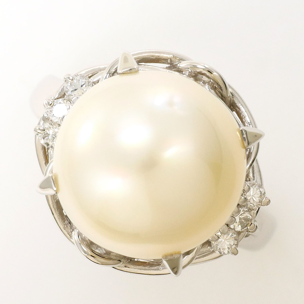 PT900 プラチナ リング・指輪 10.5号 パール（真珠） ダイヤモンド 0.11ct 総重量約7.9g 中古