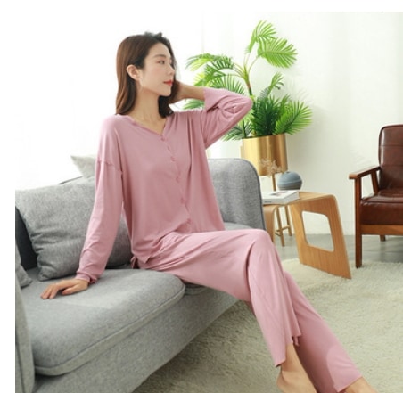 無地＆シンプルパジャマ セットアップ ルームウェア パジャマ 袖あり 長袖 ラウンドネック 上下セット 2点セット 爽やか 大人スタイル かわいい 大人可愛い きれいめ シンプル カジュアル 大人