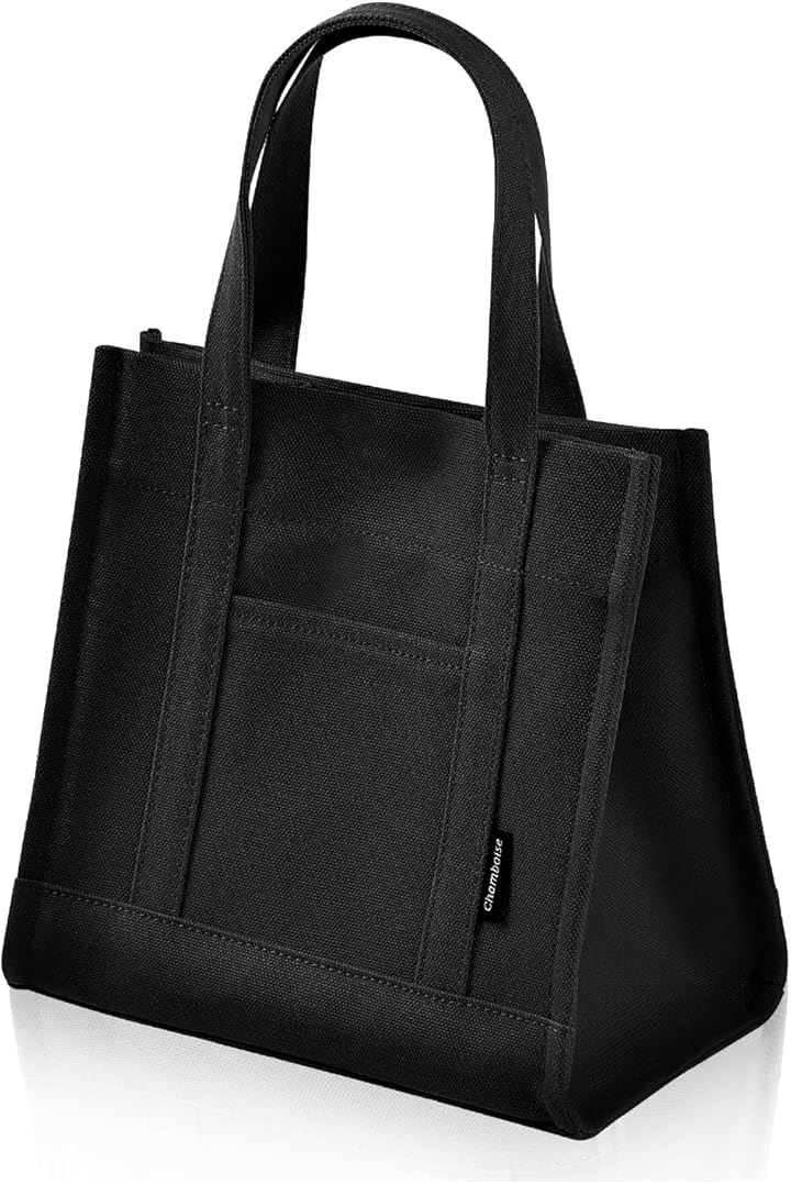 ミニトートバッグ 日本製 自立型 帆布 キャンバス 小さめ ユニセックス ランチバッグ 収納 ギフトにも(ブラック, ミニ)