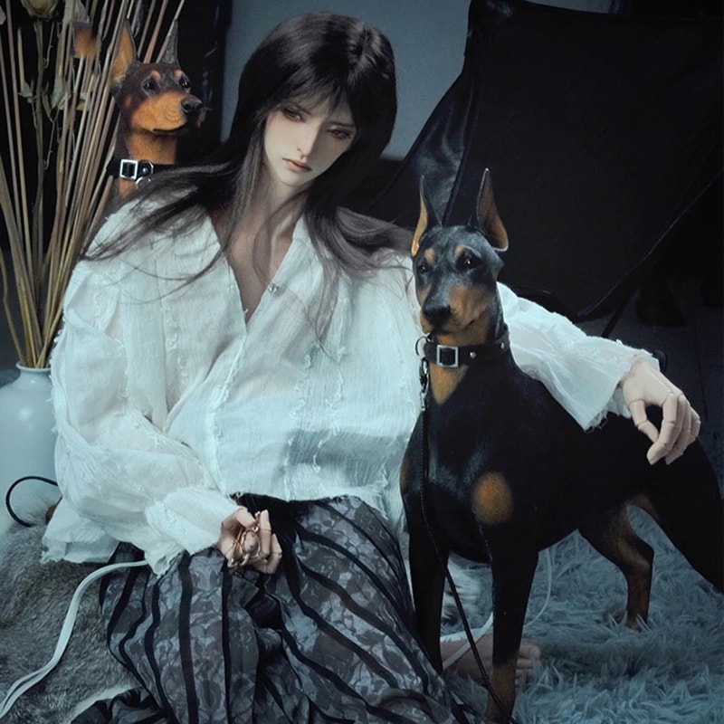 BJDドールアクセサリー 1/3サイズドーベルマン 樹脂動物 ドールハウス インテリア 撮影道具 塗装済