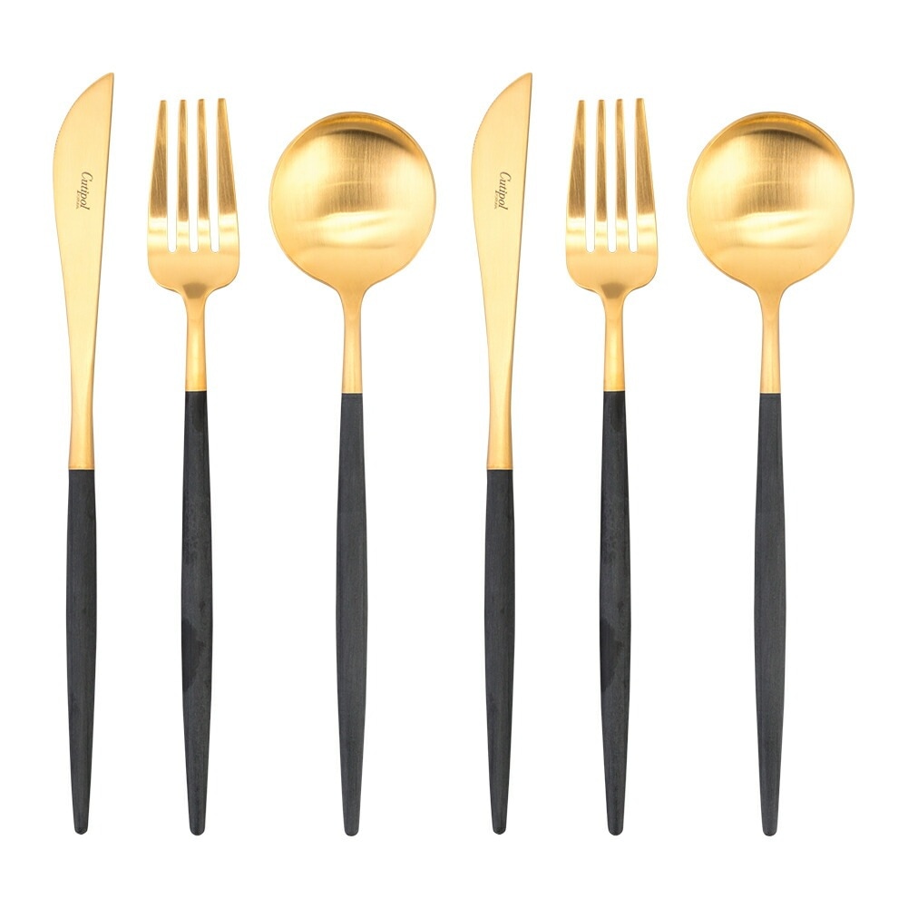 GOA ゴア ディナー6点セット ナイフ／フォーク／テーブルスプーン ブラックゴールド カトラリー