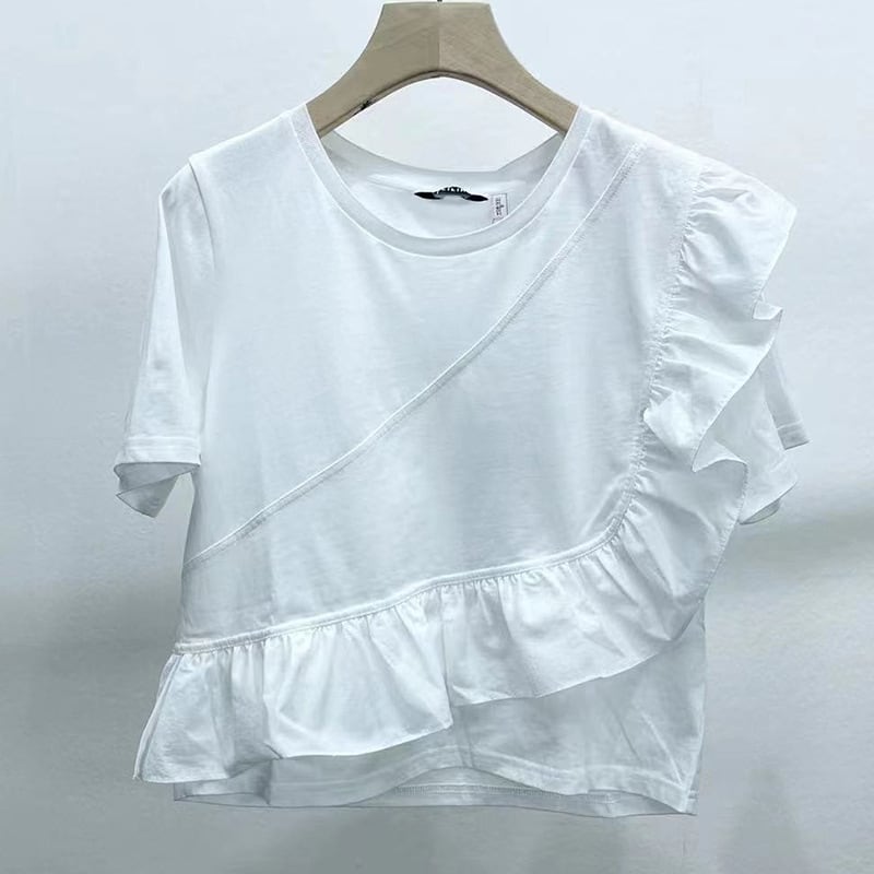 トップス デート Tシャツ シャツ ジャケット 白シャツ 白トップス 袖あり 半袖 Uネック 襟なし フレア セミフレア スリム タイト 細身 ストレート スマート 上下セット 2点セット かわいい