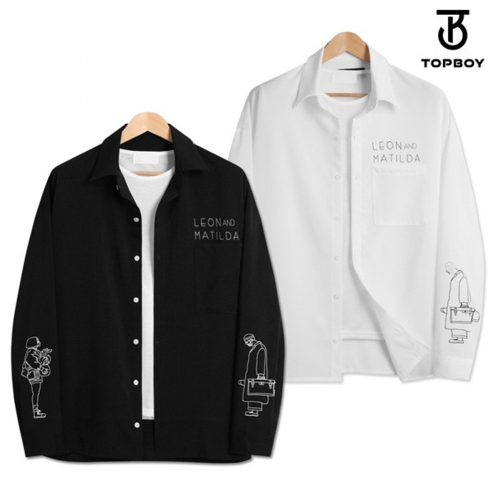 (TOPBOY) ミーティングレオンプリントオーバーフィットロングスリーブシャツ 2 枚組 (TBS_1182)