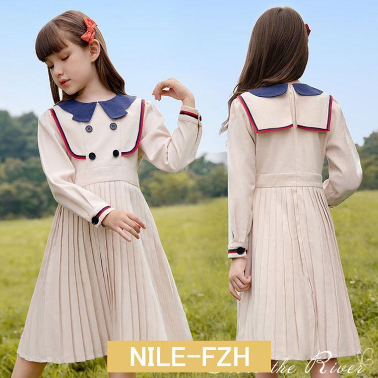 新品追加 セーラー襟 入学式 ワンピース 女の子 ベージュ 卒業式 ピアノ発表会 フォーマル 子供 長袖 子供ドレス 発表会 キッズ 卒服 ワンピース プリー