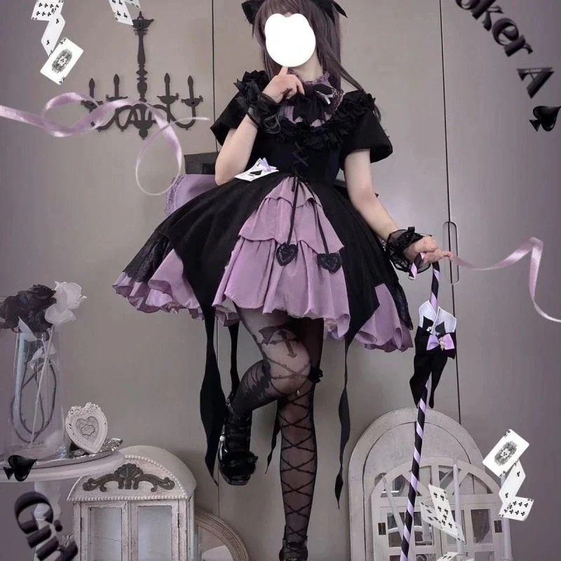 ハロウィンロリータ女の子モンスタースペードウィザードガールスモールハイウエスト半袖ドレス和服コスチュームコスチューム