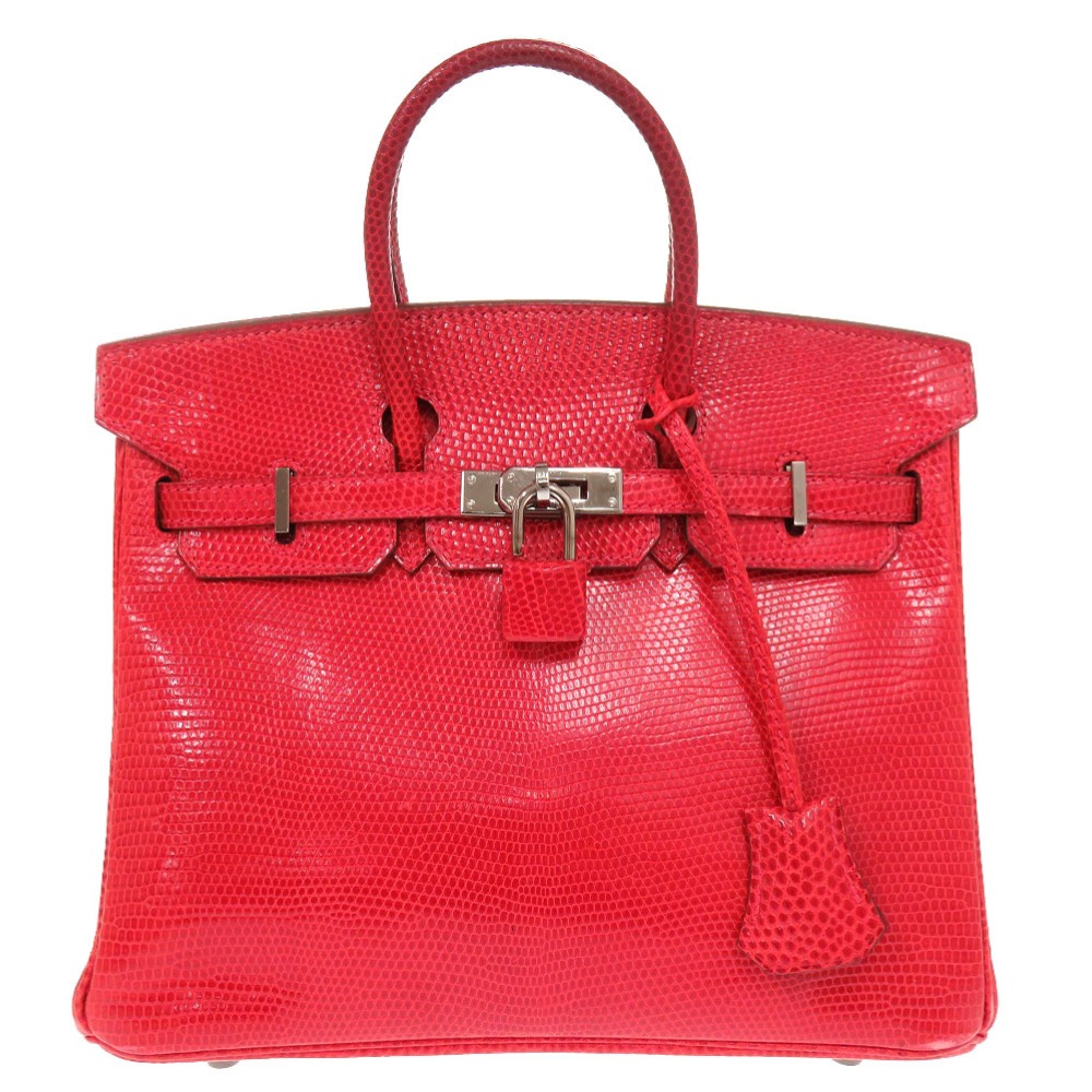 美品 バーキン25 ハンドバッグ リザード ルージュモワイヤン J刻印 0140【中古】 レディース 1,155,000円