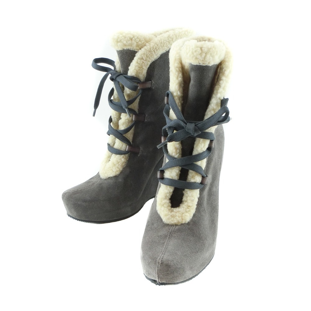 ovye by cristina lucchi オヴィエ ショートブーツ ニーハイ LUC-7229 ブーツ バックスキン グレー レディース 中古品 SAランク