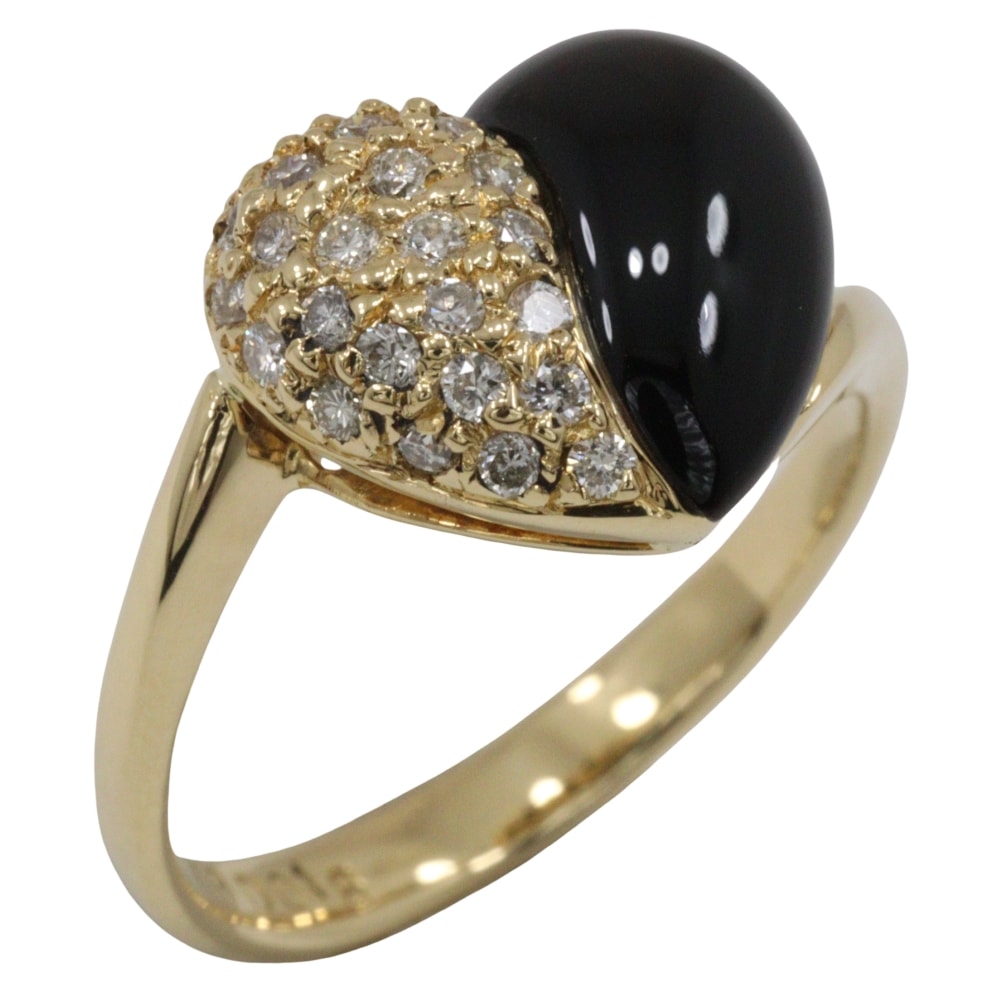 ハート リング・指輪 K18イエローゴールド オニキス ダイヤモンド 6.5号 D0.18 約3.2g レディース 中古品 Aランク